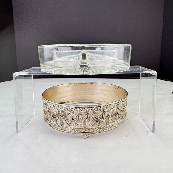 Vintage PNCW Silverplate Covered Divided Glass Relish Tray - Picture 5 of 14